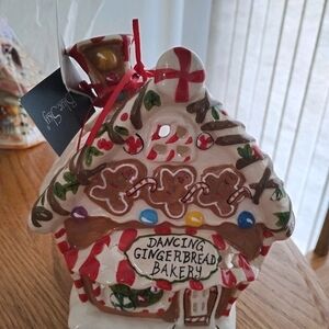 Blue Sky Clayworks Dancing Gingerbread Bakery Holiday Tea Light Candle Holder
